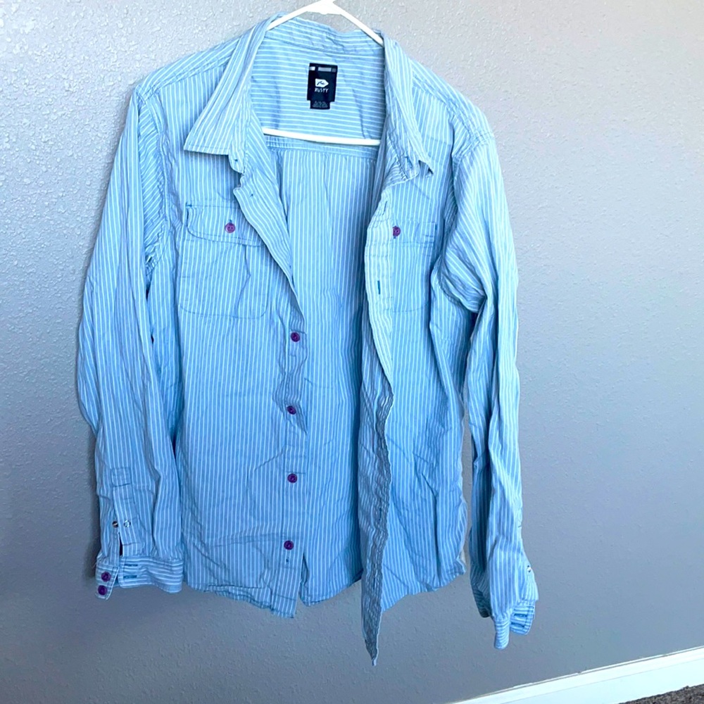 Rusty blue and white long sleeve button up